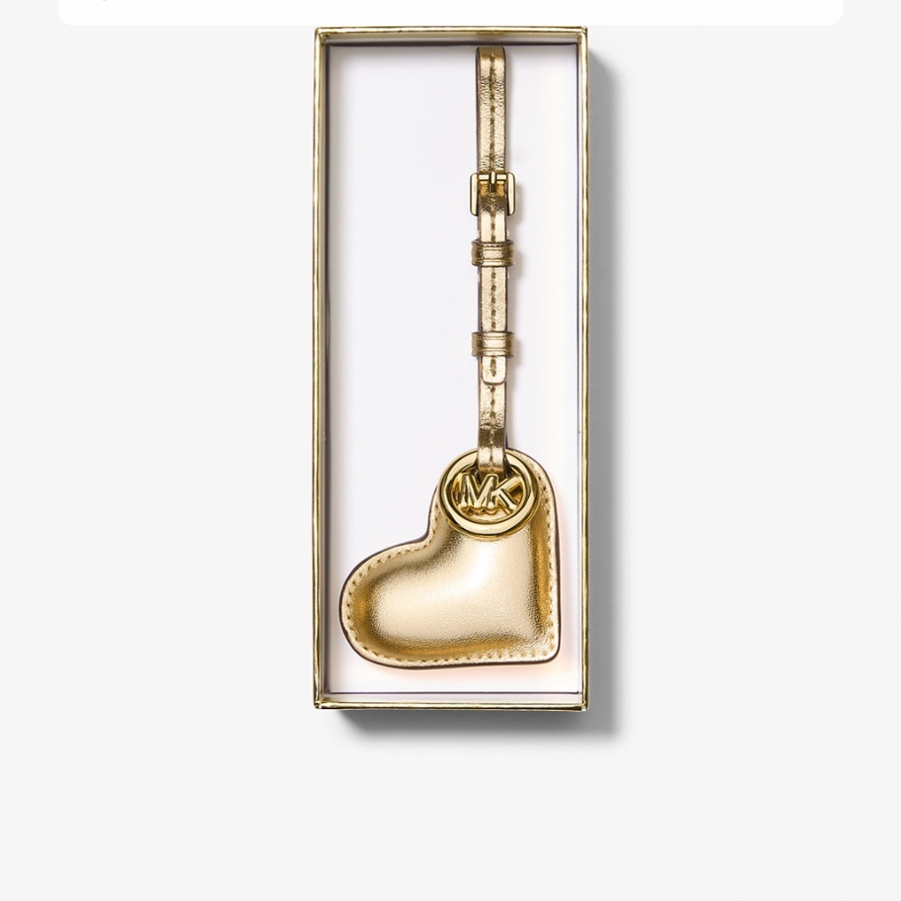 MICHAEL Michael Kors Metallic Puffy Heart Leather Logo MK Bag Charm - Picture 2 of 3